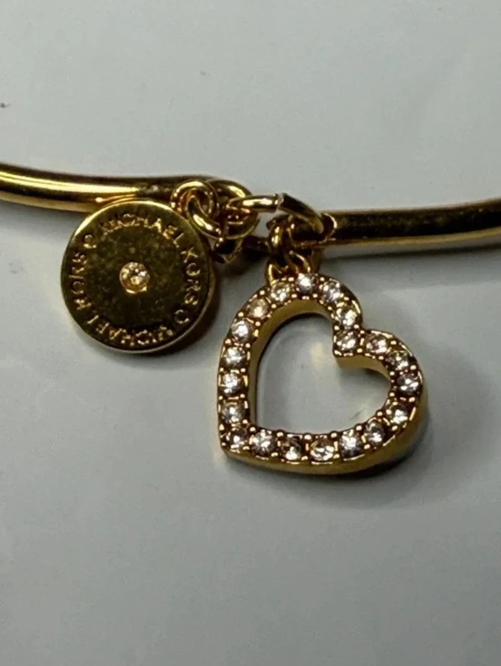Michael Kors Gold Tone Crystal Heart Charm Bracelet and Heart Stud Earrings Set